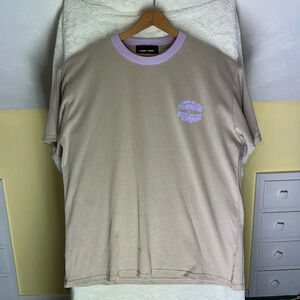 Homme + Femme Khaki Purple Collar Crew Neck T-Shirt Heavyweight Unisex Large New